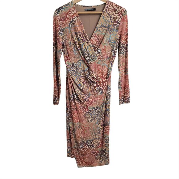 Peruvian Connection Safi Midi Dress S Faux Wrap Long Sleeve Mosaic Print… - Picture 4 of 11